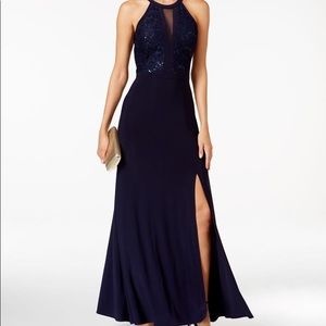 Navy Blue Formal Gown with slit